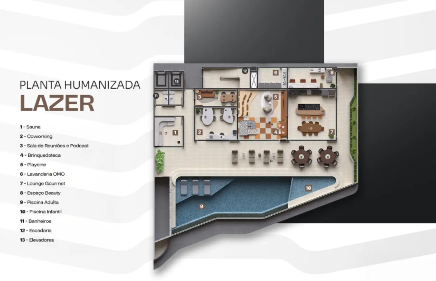 Planta humanizada do pavimento de lazer